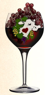 Wine glass sporting the company logo